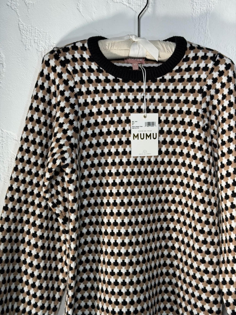 Show Me Your Mumu Black, Cream & Brown Houndstooth Knit Mini Sweater Dress - Picture 4 of 16